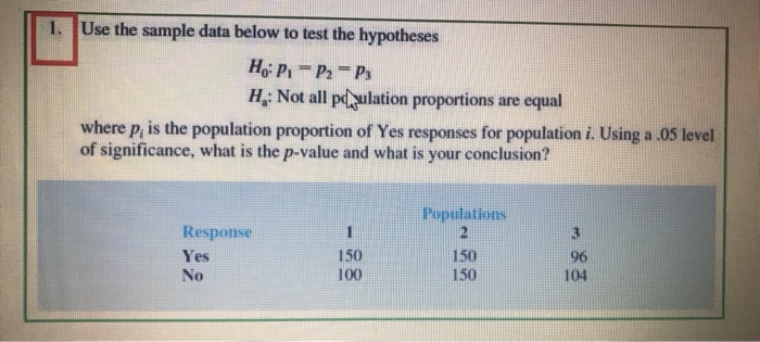 Solved 1. Use the sample data below to test the hypotheses | Chegg.com