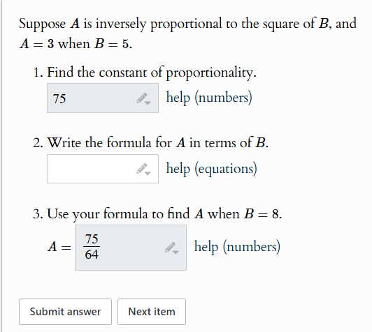 Solved Suppose A is ﻿inversely proportional to ﻿the square | Chegg.com