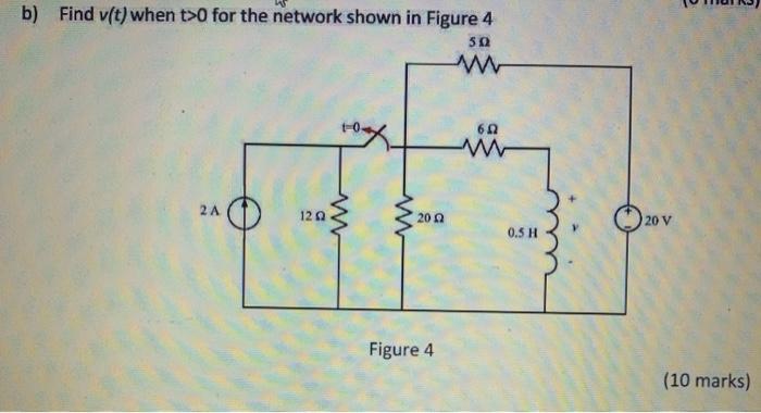Solved b) Find v(t) when t>O for the network shown in Figure | Chegg.com