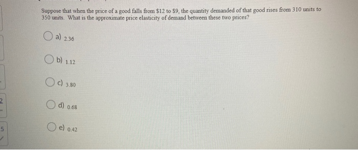 Solved Suppose that when the price of a good falls from $12 | Chegg.com