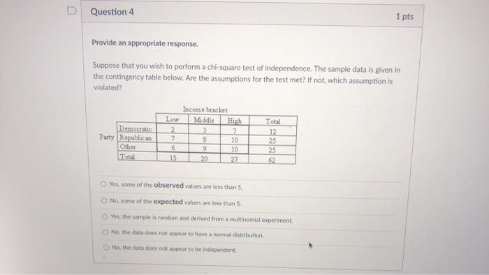 Solved D Question 4 1 pts Provide an appropriate response. | Chegg.com