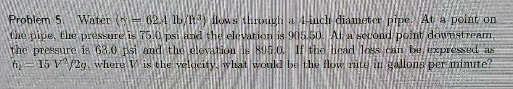 Solved Problem 5. Water (γ=62.4lb/ft3) flows through a | Chegg.com