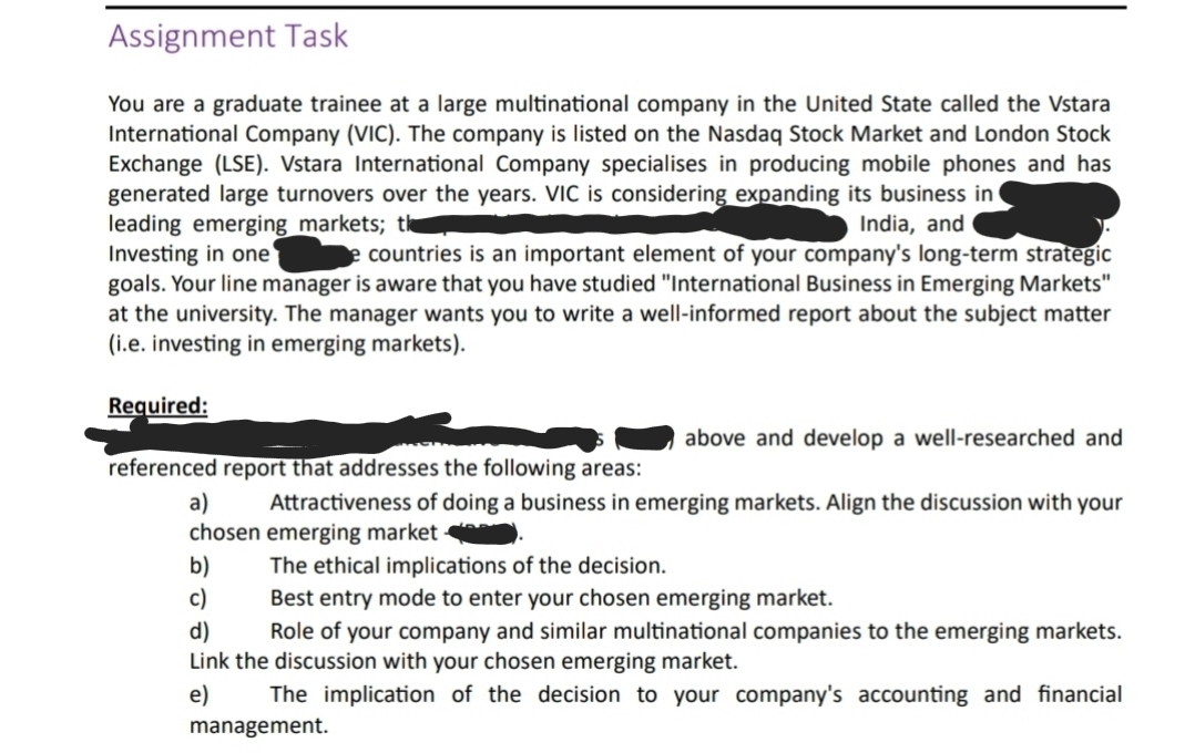 Assignment TaskYou are a graduate trainee at a large | Chegg.com