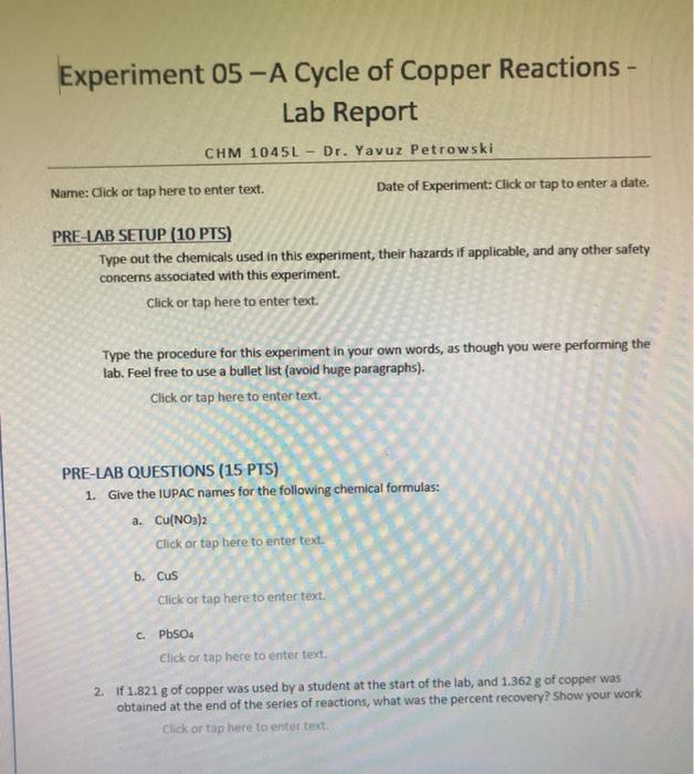 Solved Experiment 05 - A Cycle Of Copper Reactions - Lab | Chegg.com