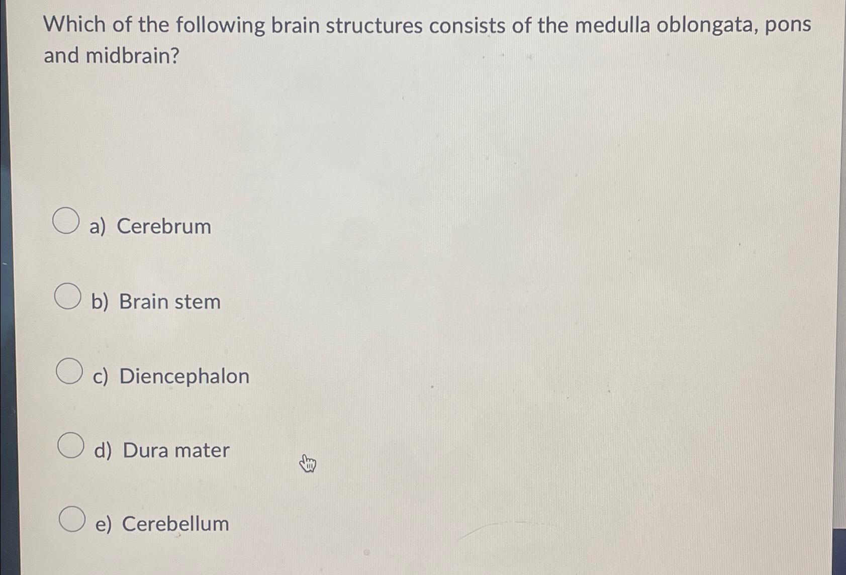 Which of the following brain structures consists of | Chegg.com