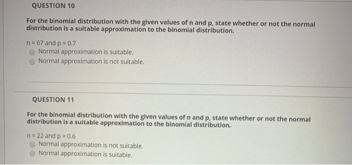 Solved QUESTION 10 For the binomial distribution with the | Chegg.com