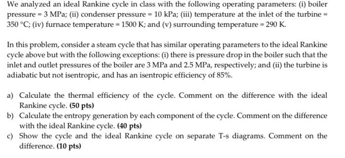 Solved We analyzed an ideal Rankine cycle in class with the | Chegg.com
