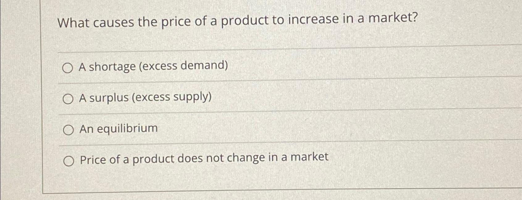 Solved What causes the price of a product to increase in a | Chegg.com