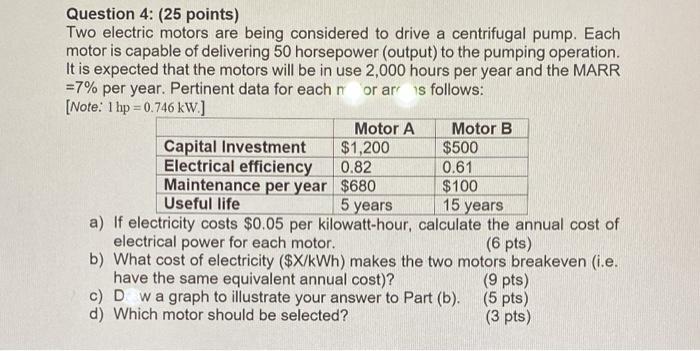 Solved Question 4: (25 Points) Two Electric Motors Are Being | Chegg.com