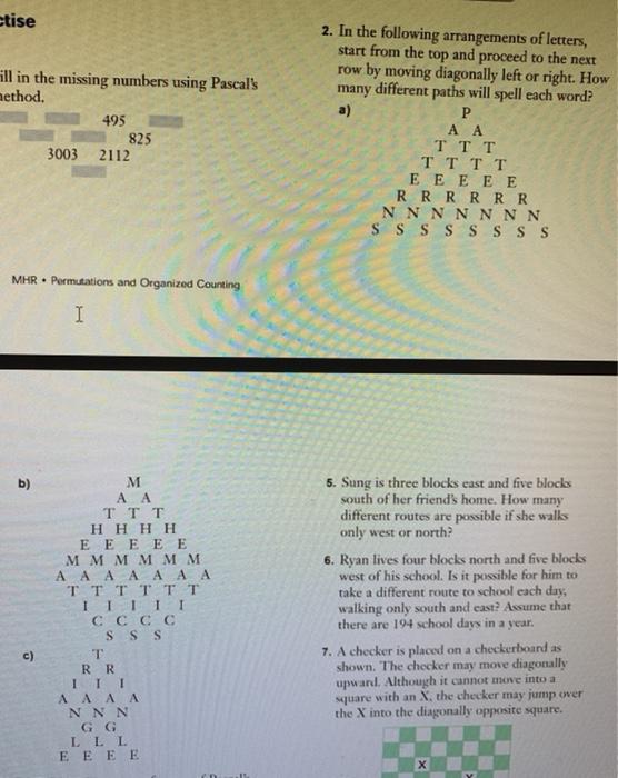 Solved etise fill in the missing numbers using Pascal's | Chegg.com