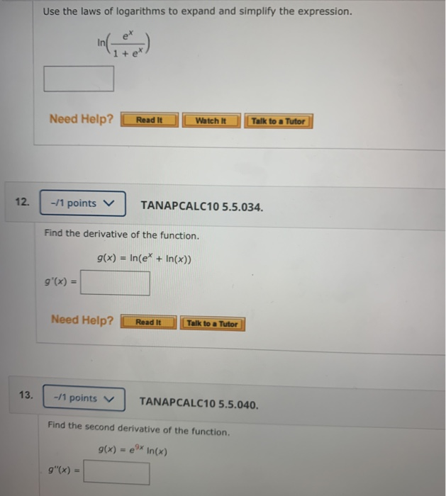 Solved Use the laws of logarithms to expand and simplify the | Chegg.com