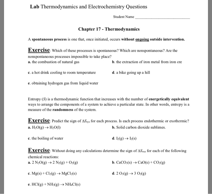 Solved Lab Thermodynamics and Electrochemistry Questions