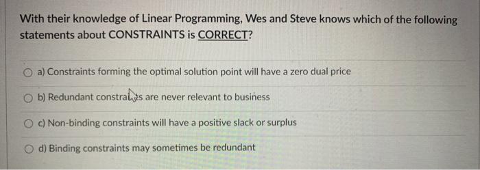 Solved With their knowledge of Linear Programming, Wes and | Chegg.com