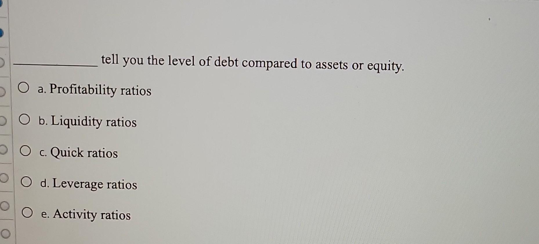 Solved tell you the level of debt compared to assets or | Chegg.com