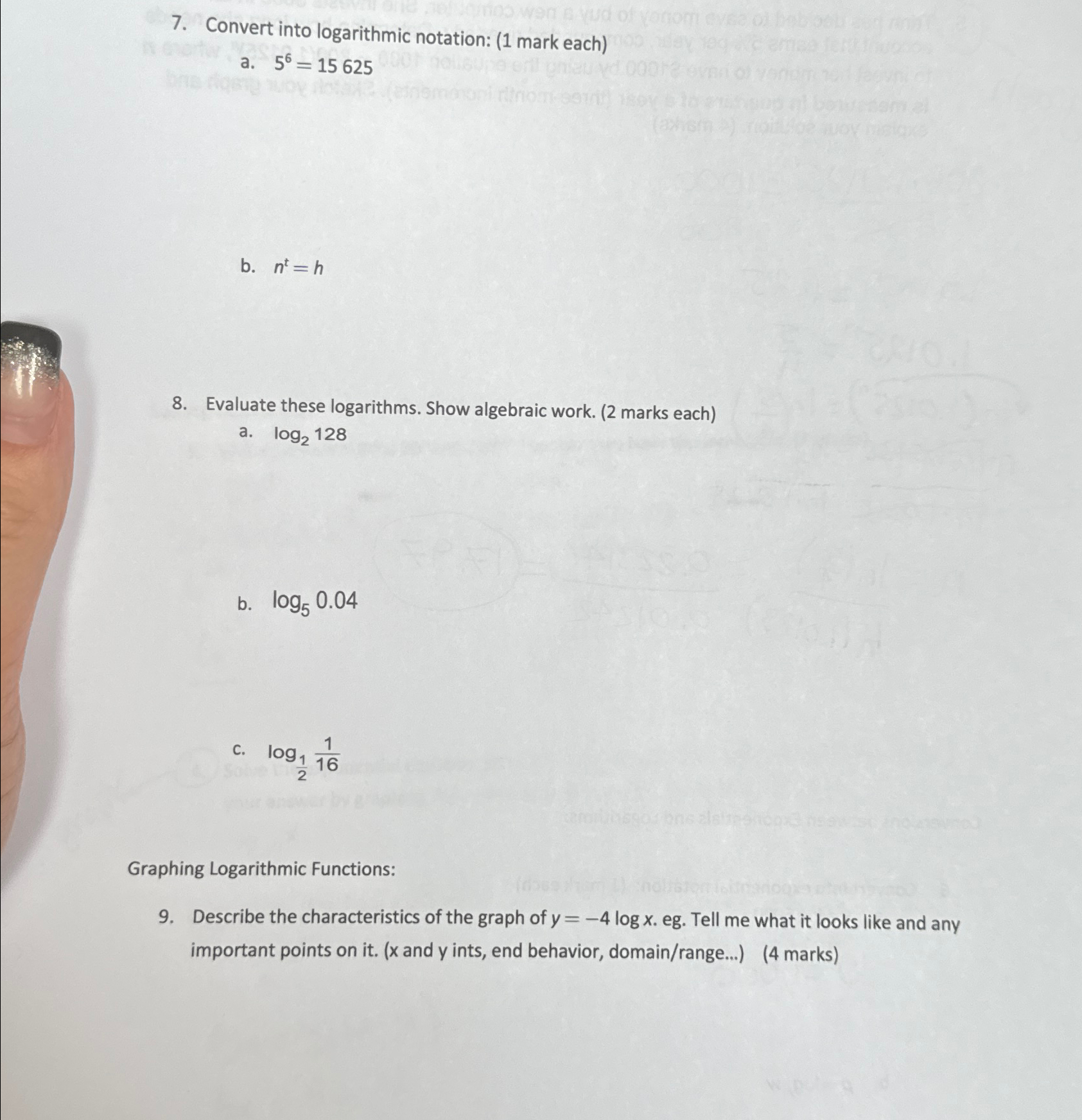 Solved Convert into logarithmic notation