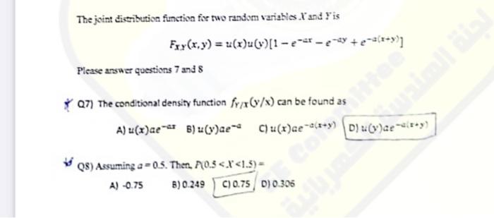 Solved The joint distribution function for two random | Chegg.com