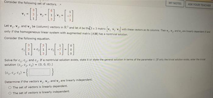 Solved Consider the following set of vectors. - | Chegg.com