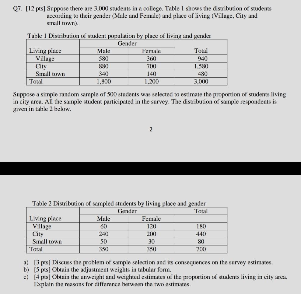 Solved 07. [12 pts] Suppose there are 3,000 students in a | Chegg.com