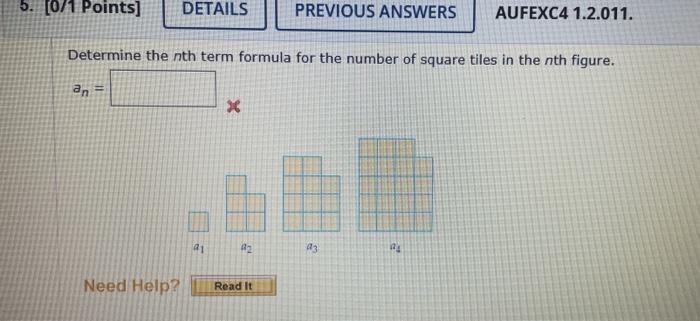 Determine the \( n \)th term formula for the number of square tiles in the \( n \)th figure.