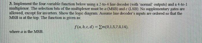 Solved 3. Implement the four-variable function below using a | Chegg.com