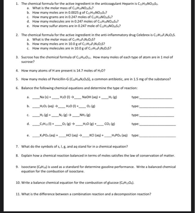 Solved 1. The chemical formula for the active ingredient in | Chegg.com