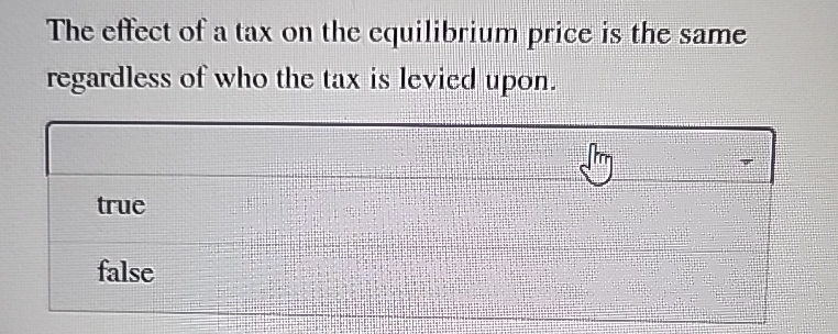 Solved The effect of a tax on the equilibrium price is the | Chegg.com