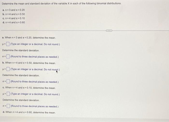 Solved Determine The Mean And Standard Deviation Of The | Chegg.com