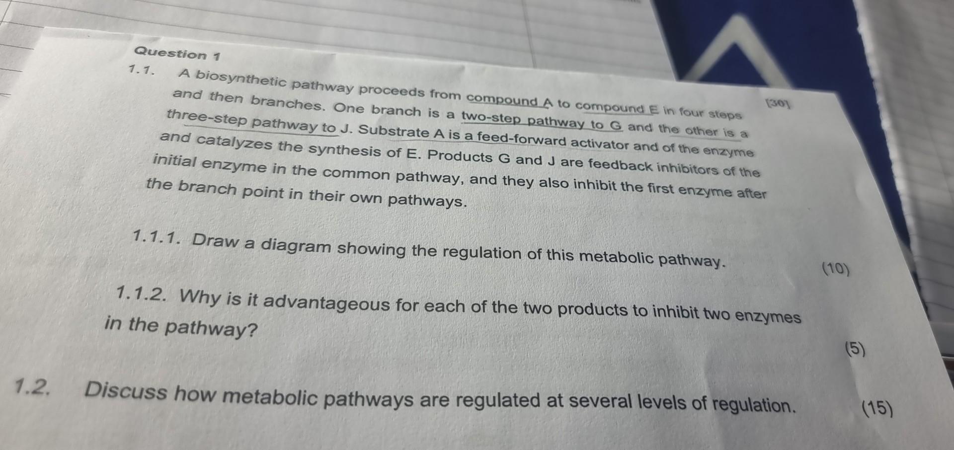 Solved Question 1 1.1. A biosynthetic pathway proceeds from | Chegg.com