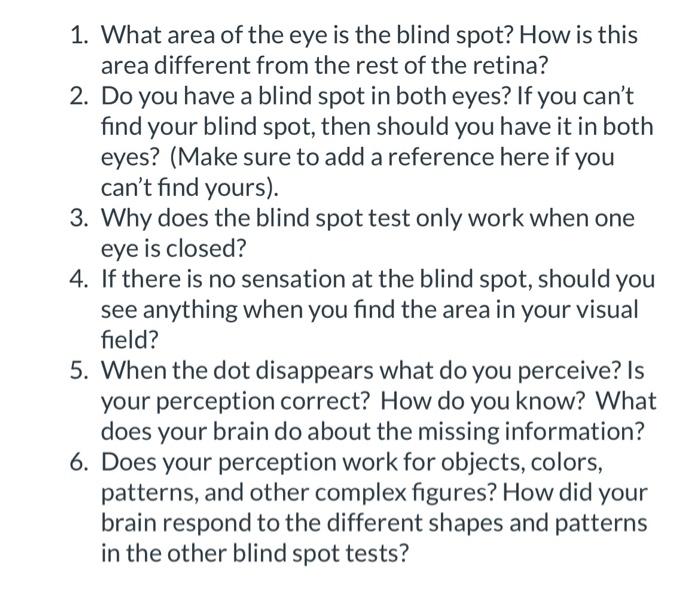 Solved What area of the eye is the blind spot? How is this