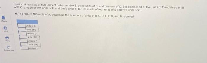 Solved Product A Consists Of Two Units Of Subassembly B, | Chegg.com