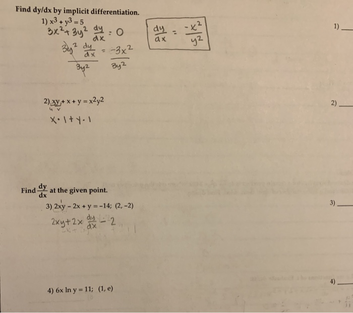 Find Dy Dx By Implicit Differentiation 1 X3 73 Chegg Com