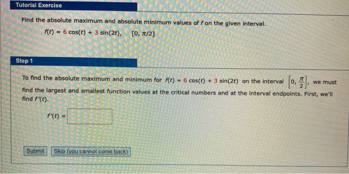 Solved Tutorial Exercise Find The Absolute Maximum And