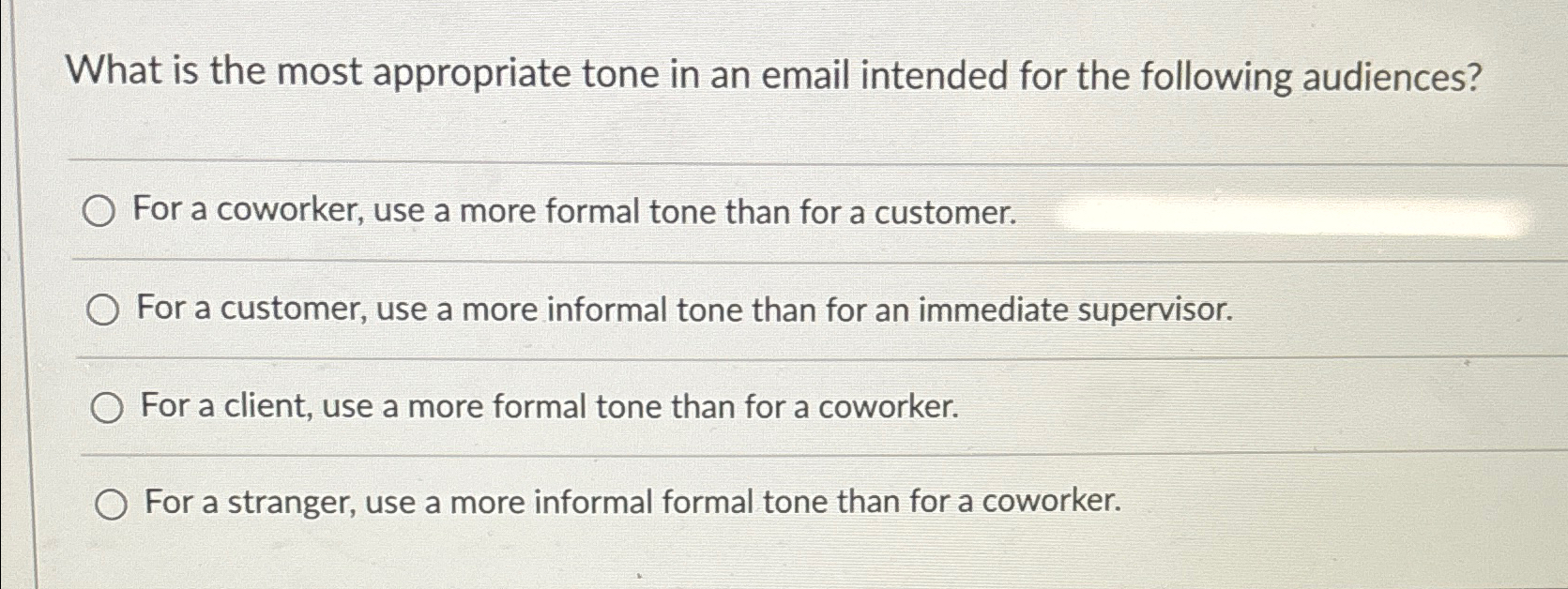 Solved What is the most appropriate tone in an email | Chegg.com