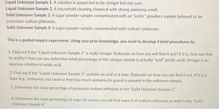Solved Liquid Unknown Sample 1. A solution is suspected to | Chegg.com