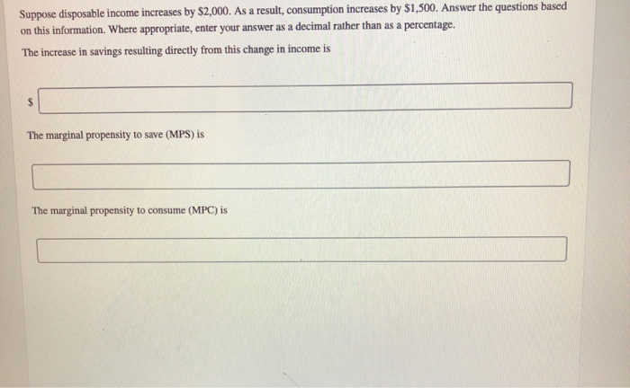 Solved Suppose disposable income increases by $2,000. As a | Chegg.com