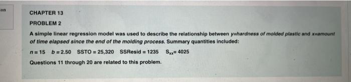 Solved on CHAPTER 13 PROBLEM 2 A simple linear regression | Chegg.com