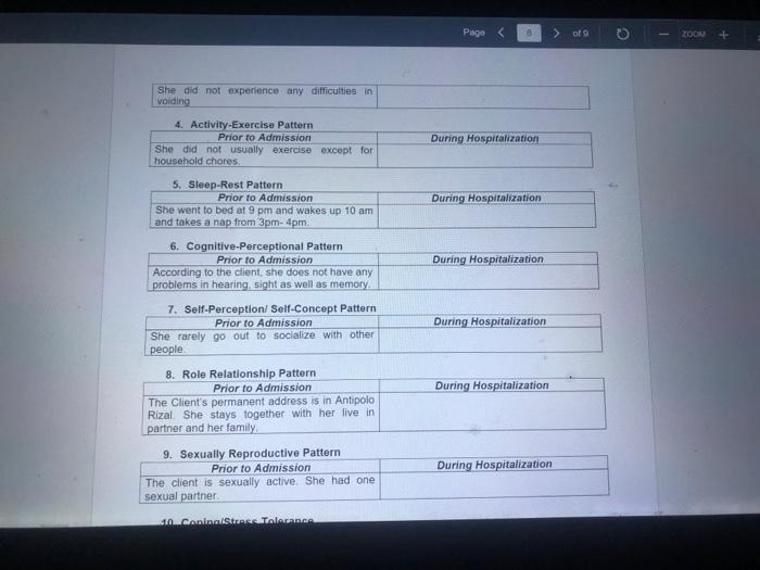 Solved Page of 9 200 Gordon s Functional Health Pattern. Chegg