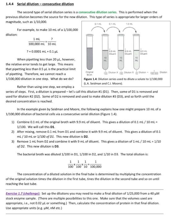 Solved 1.4.4 Serial dilution-consecutive dilution The second | Chegg.com