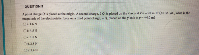 Solved QUESTION 9 A point charge Q is placed at the origin. | Chegg.com