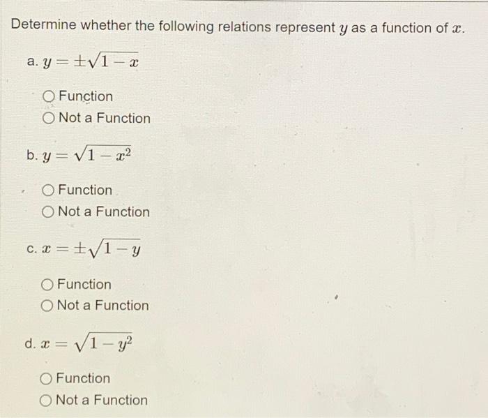 Solved Determine Whether The Following Relations Represent Y | Chegg.com