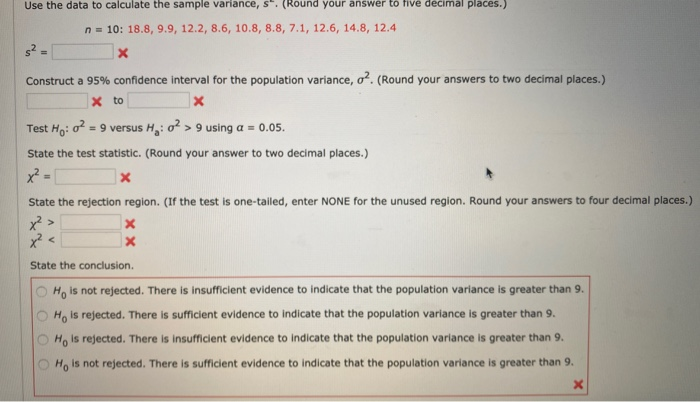 Solved Use the data to calculate the sample variance, s. | Chegg.com