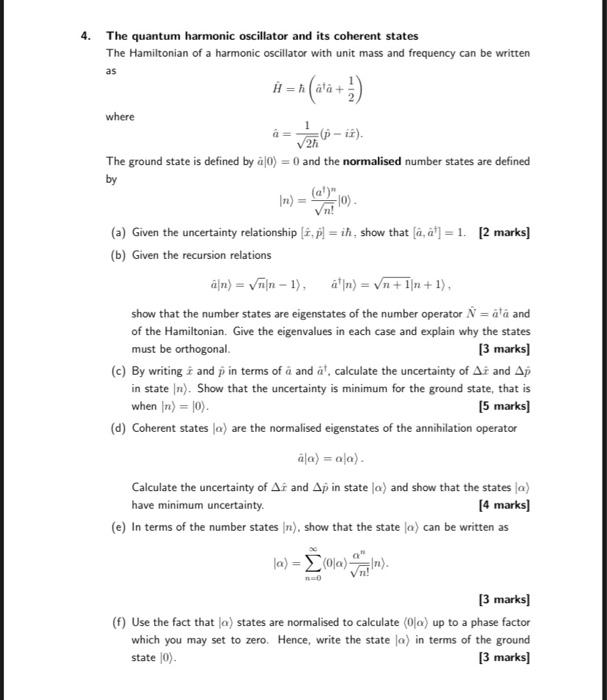 4. The quantum harmonic oscillator and its coherent | Chegg.com