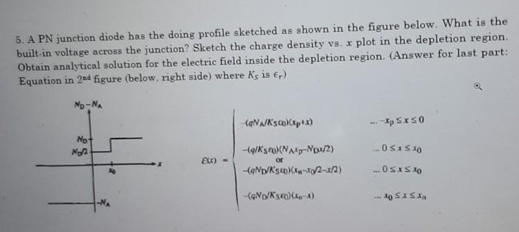 Solved 5. A PN junction diode has the doing profile sketched | Chegg.com