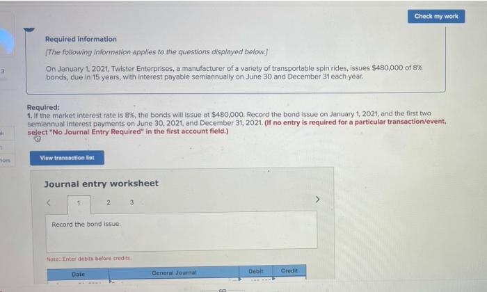 Solved Check my work Required information {The following | Chegg.com