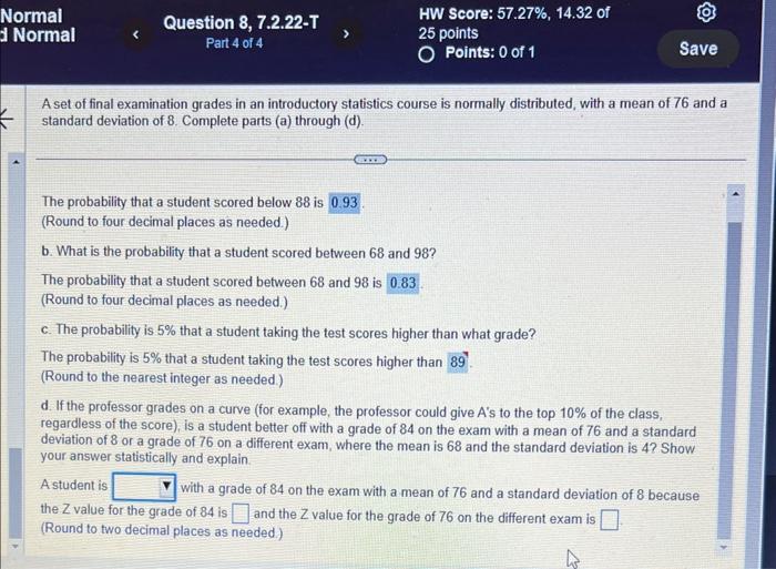 Solved A set of final examination grades in an introductory | Chegg.com