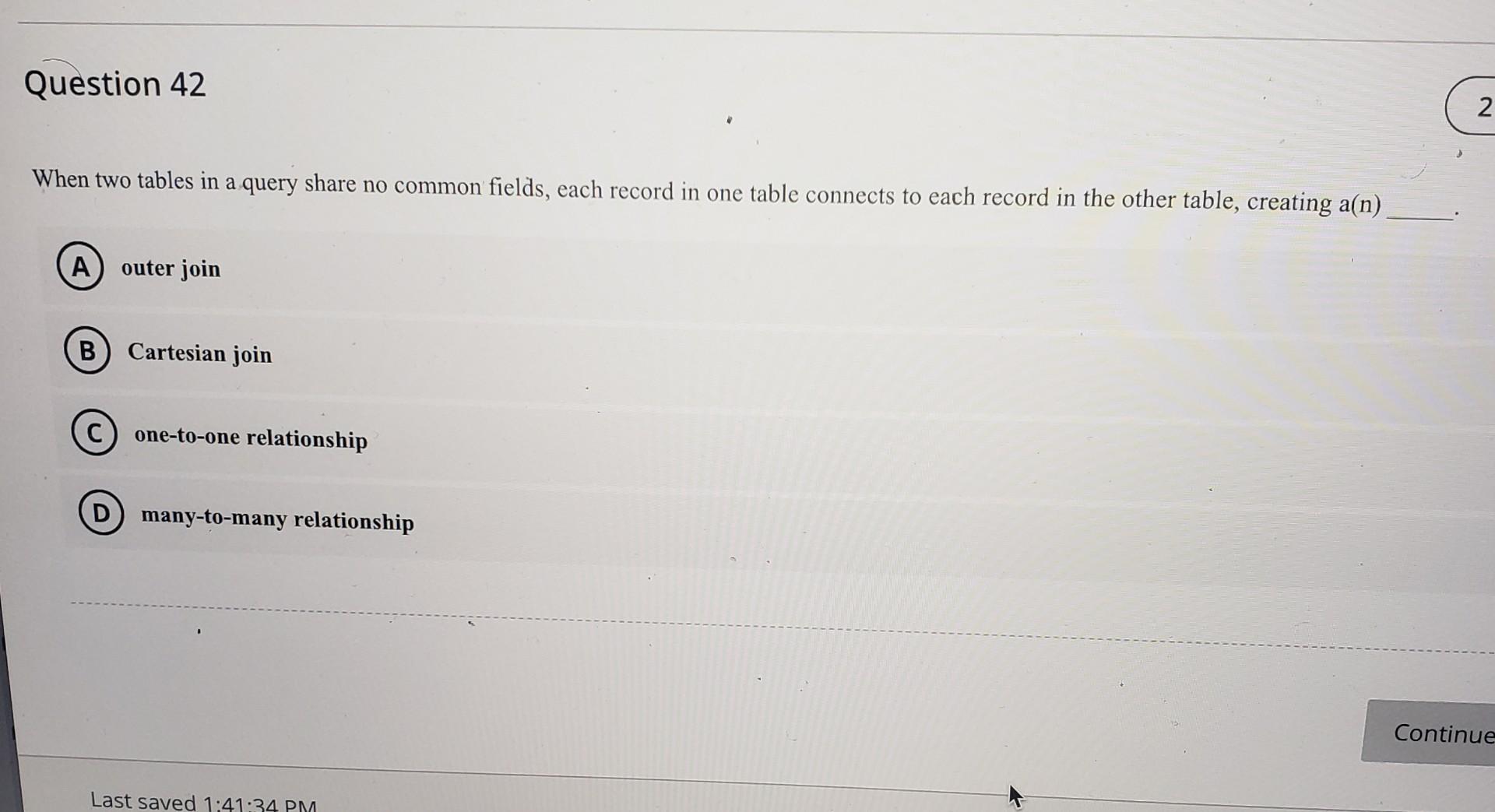 Solved When two tables in a query share no common fields,