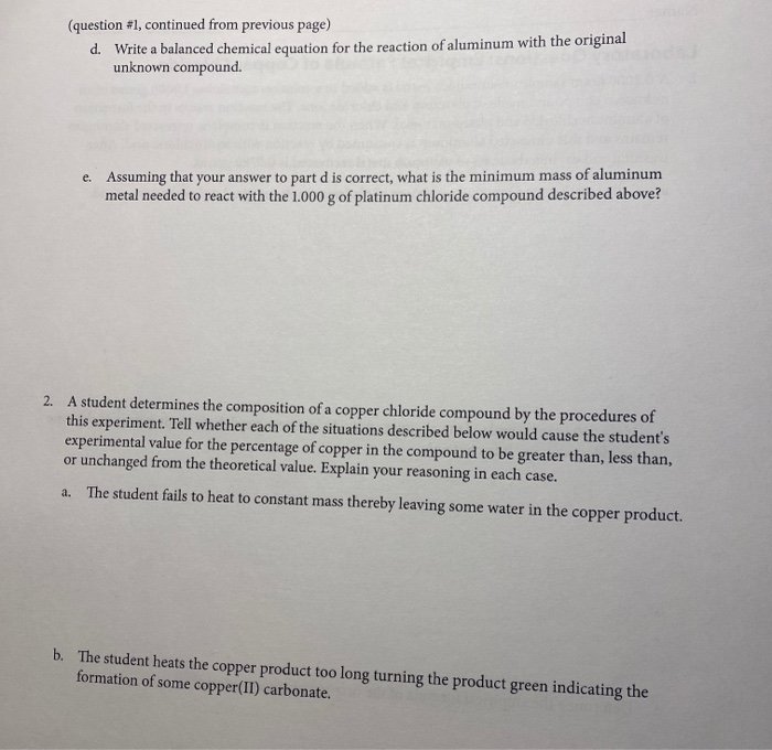 Solved Laboratory Questions Empirical Formula of Copper