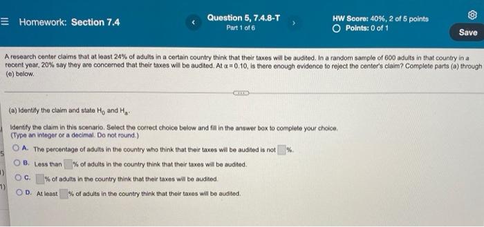 Solved 5 Homework: Section 7.4 1) Question 5, 7.4.8-T Part 1 | Chegg.com