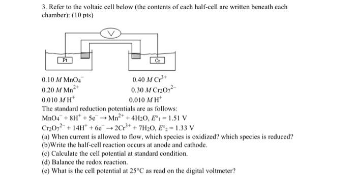 Solved 3. Refer to the voltaic cell below (the contents of | Chegg.com