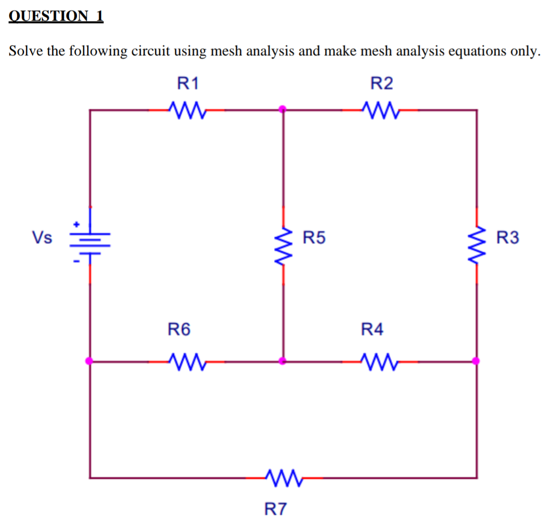Solved QUESTION 1 Solve the following circuit using mesh | Chegg.com
